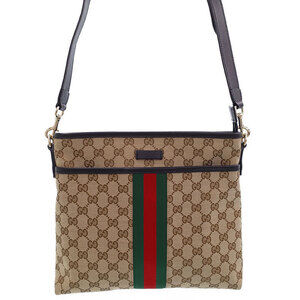 Gucci GG Monogram Brown Web Flat Messenger Bag red green web